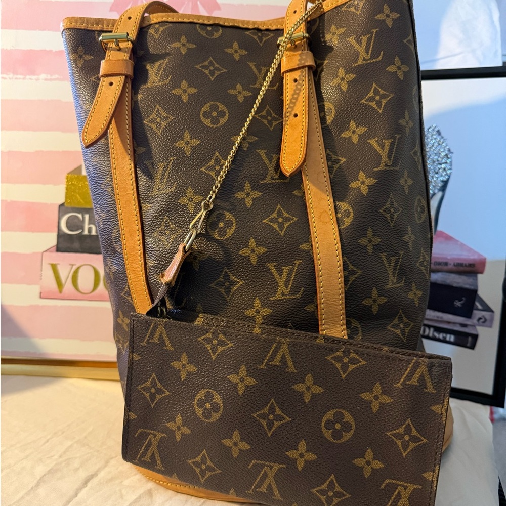 Louis Vuitton Brown Monogram Canvas Tote with Tan Leather Trim
